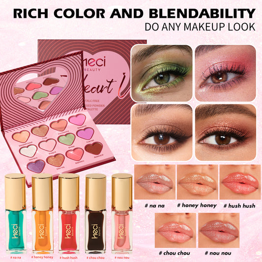 HECI BEAUTY Eyeshadow Palette & Botanical Lip Oil Set