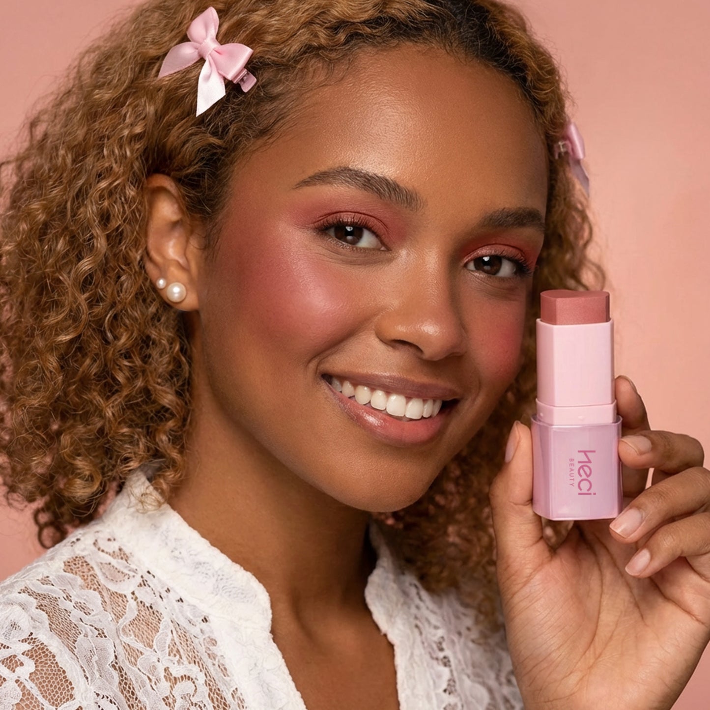 HECI BEAUTY Cream Blush Stick, Heart-Shaped Cream-to-Powder Blush 0.25 oz – Soft-Focus Long-Lasting Cheek & Eye Color, Jojoba Oil & Shea Butter, Vegan & Cruelty-Free, Gift for Her, SPICY