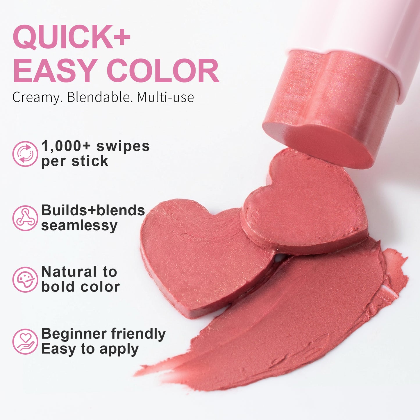 HECI BEAUTY Cream Blush Stick, Heart-Shaped Cream-to-Powder Blush 0.25 oz – Soft-Focus Long-Lasting Cheek & Eye Color, Jojoba Oil & Shea Butter, Vegan & Cruelty-Free, Gift for Her, SPICY