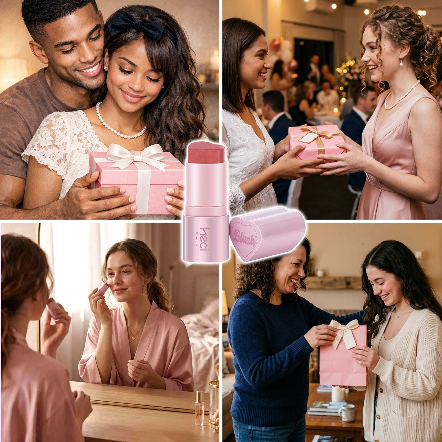 HECI BEAUTY Cream Blush Stick, Heart-Shaped Cream-to-Powder Blush 0.25 oz – Soft-Focus Long-Lasting Cheek & Eye Color, Jojoba Oil & Shea Butter, Vegan & Cruelty-Free, Gift for Her, SPICY