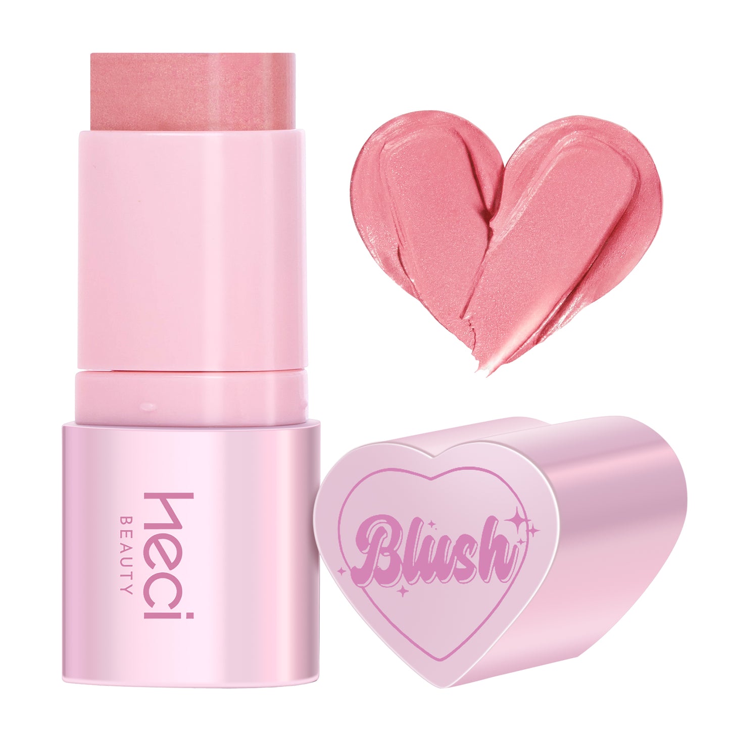HECI BEAUTY Cream Blush Stick, Heart-Shaped Cream-to-Powder Blush 0.25 oz – Soft-Focus Long-Lasting Cheek & Eye Color, Jojoba Oil & Shea Butter, Vegan & Cruelty-Free, Gift for Her, SPICY