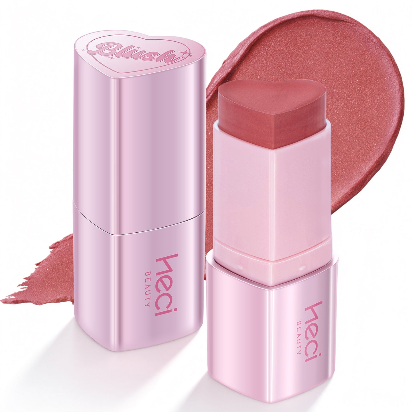 HECI BEAUTY Cream Blush Stick, Heart-Shaped Cream-to-Powder Blush 0.25 oz – Soft-Focus Long-Lasting Cheek & Eye Color, Jojoba Oil & Shea Butter, Vegan & Cruelty-Free, Gift for Her, SPICY