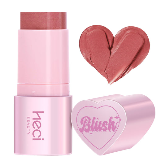 HECI BEAUTY Cream Blush Stick, Heart-Shaped Cream-to-Powder Blush 0.25 oz – Soft-Focus Long-Lasting Cheek & Eye Color, Jojoba Oil & Shea Butter, Vegan & Cruelty-Free, Gift for Her, SPICY