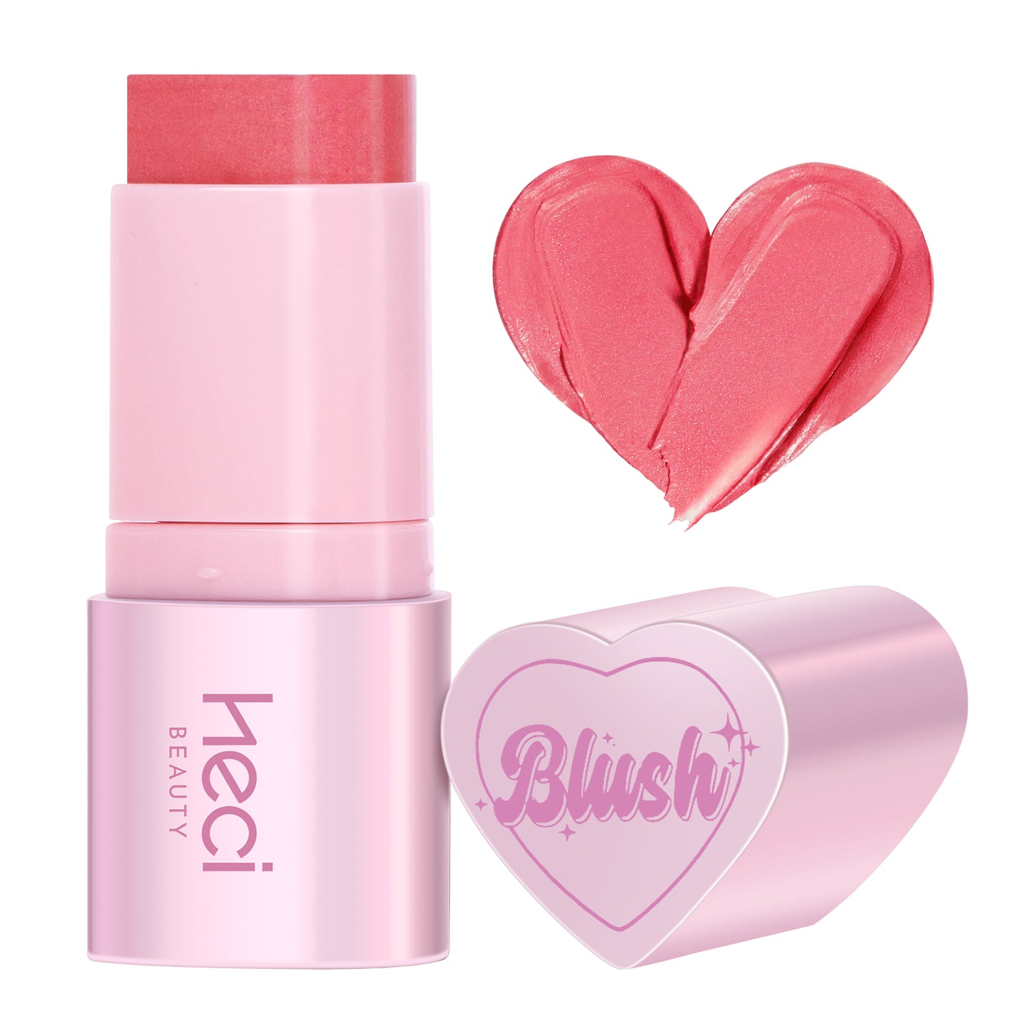 HECI BEAUTY Cream Blush Stick, Heart-Shaped Cream-to-Powder Blush 0.25 oz – Soft-Focus Long-Lasting Cheek & Eye Color, Jojoba Oil & Shea Butter, Vegan & Cruelty-Free, Gift for Her, SPICY