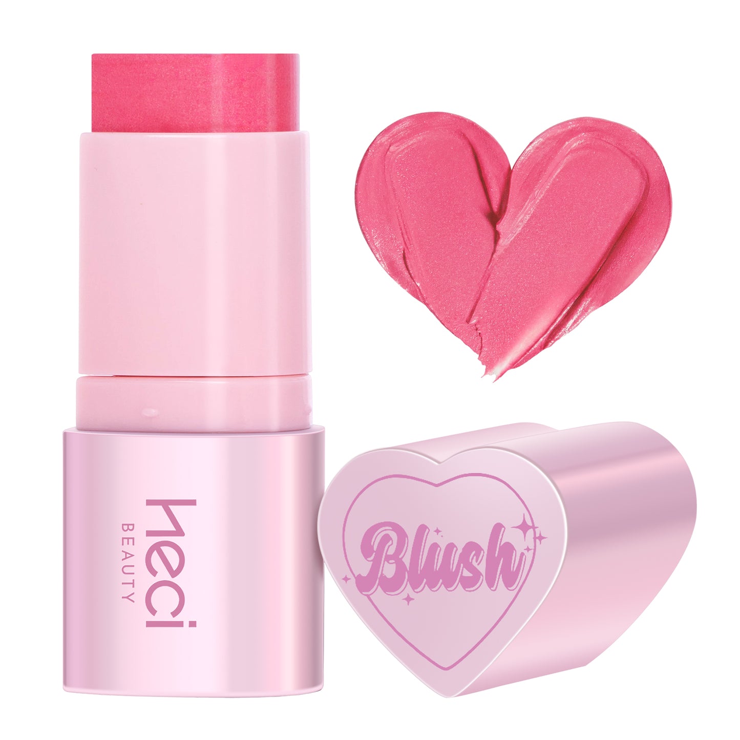 HECI BEAUTY Cream Blush Stick, Heart-Shaped Cream-to-Powder Blush 0.25 oz – Soft-Focus Long-Lasting Cheek & Eye Color, Jojoba Oil & Shea Butter, Vegan & Cruelty-Free, Gift for Her, SPICY