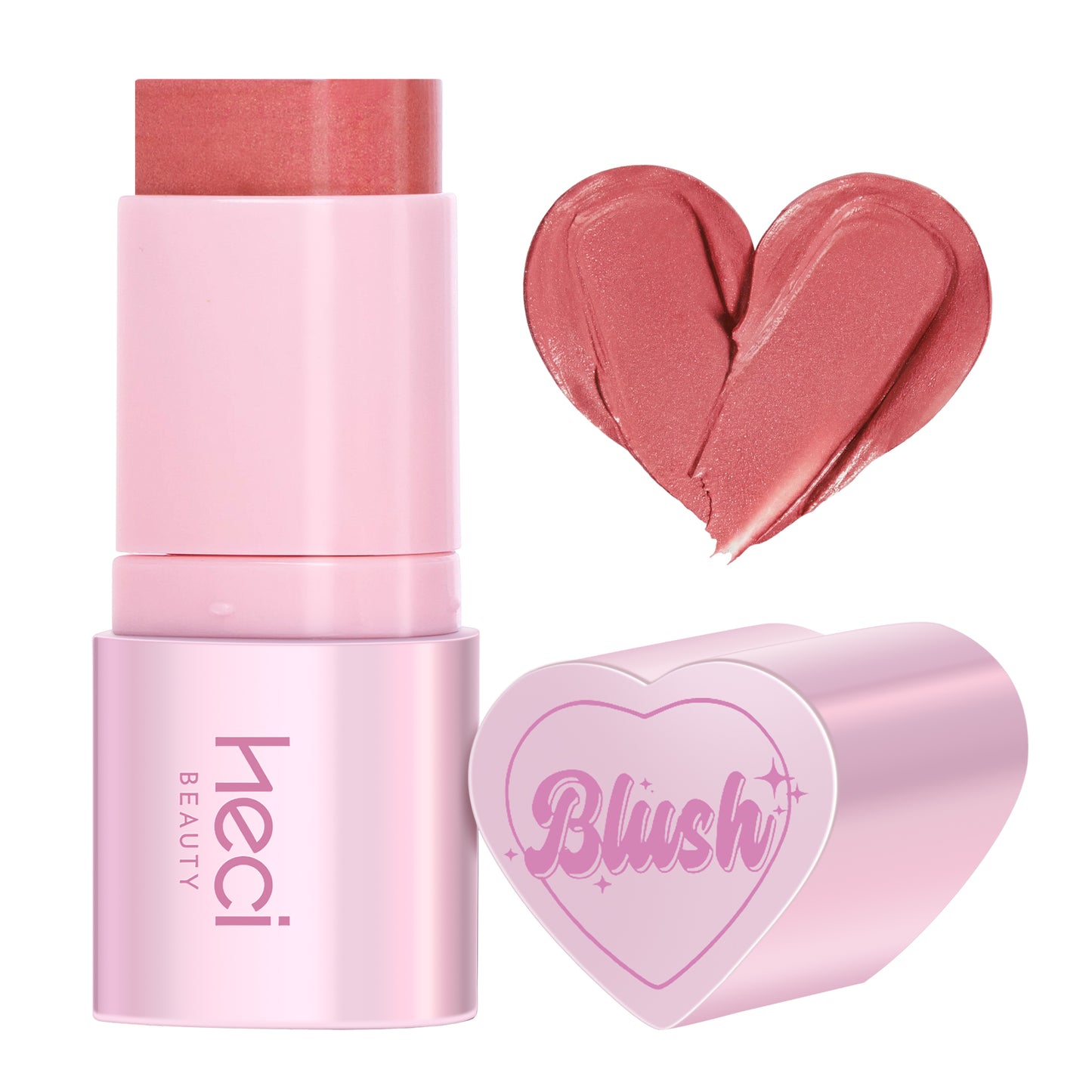 HECI BEAUTY Cream Blush Stick, Heart-Shaped Cream-to-Powder Blush 0.25 oz – Soft-Focus Long-Lasting Cheek & Eye Color, Jojoba Oil & Shea Butter, Vegan & Cruelty-Free, Gift for Her, SPICY